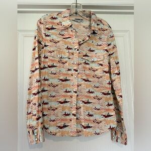 Women's Casual Button Down Shirt with Scenic Print